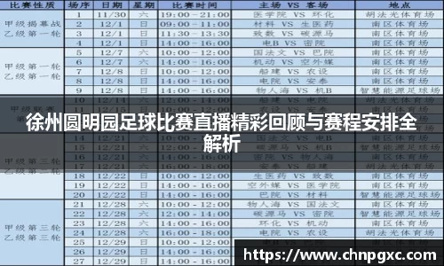 徐州圆明园足球比赛直播精彩回顾与赛程安排全解析